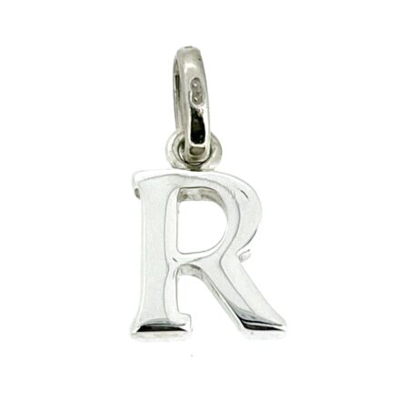 Front view of the 2009 Links of London Classic Sterling Silver 'R' Charm.