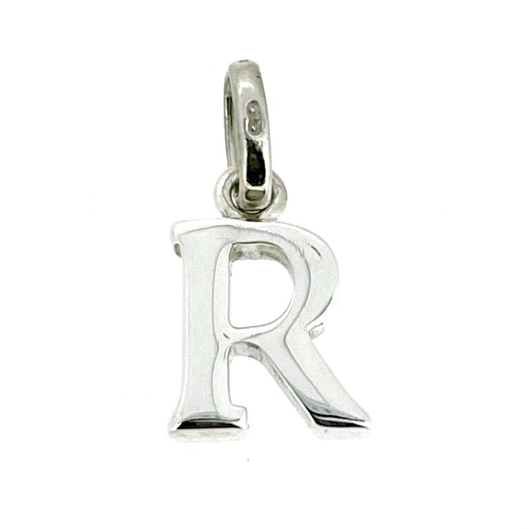 Front view of the 2009 Links of London Classic Sterling Silver 'R' Charm.