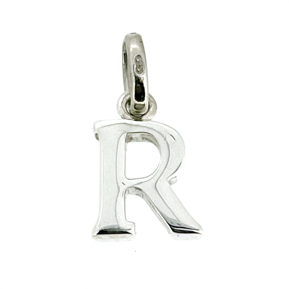 Front view of the 2009 Links of London Classic Sterling Silver 'R' Charm.