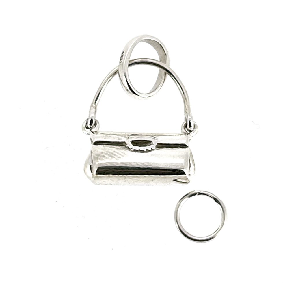 Front view of vintage 2009 Links of London handbag charm with split ring