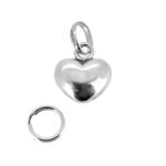 Overhead view of the charm’s heart shape and split ring attachment.