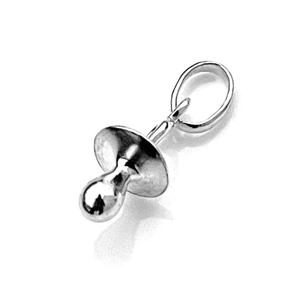 Side view showing the charm’s loop and split ring attachment.