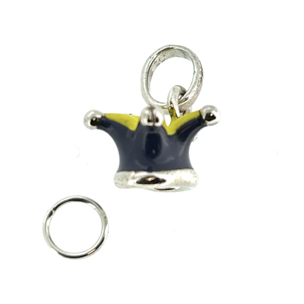 the Links of London Jester's Hat Charm in sterling silver with purple and yellow enamel.