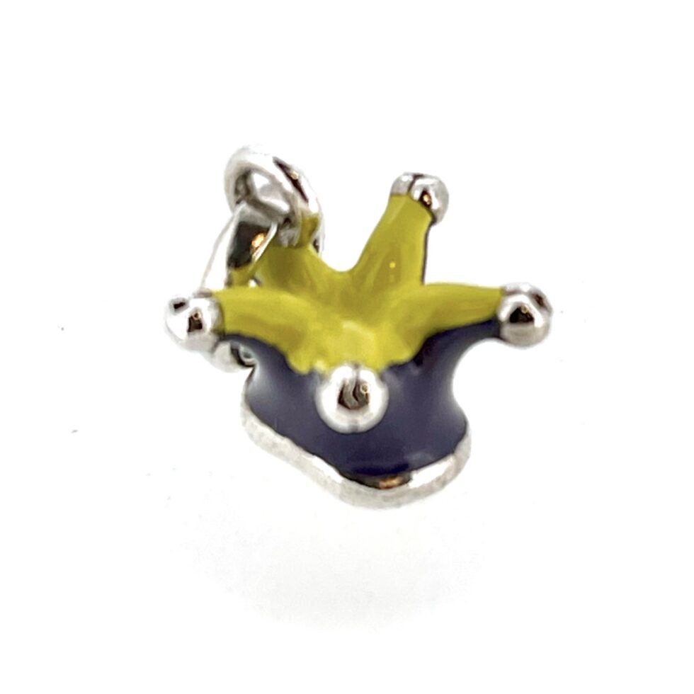 Minimalist shot of the Jester’s Hat Charm on a white background.