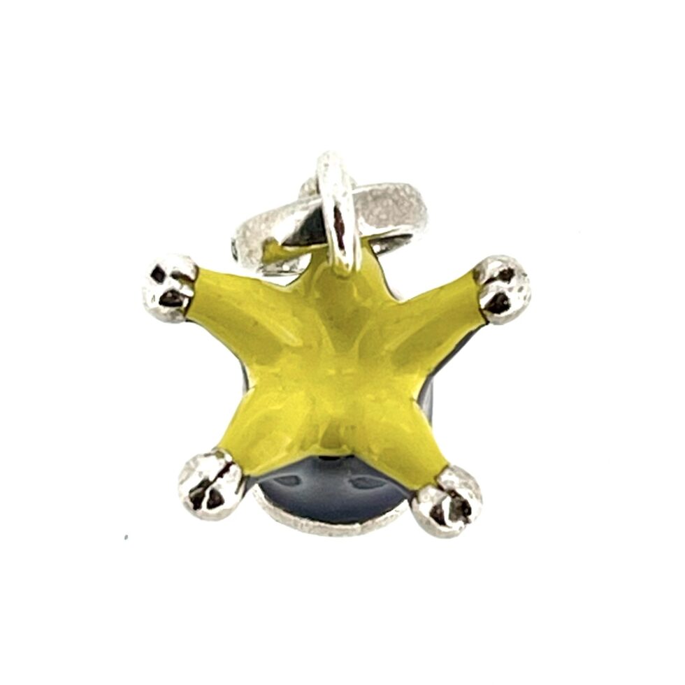 Top view of the Links of London Jester's Hat Charm in sterling silver with purple and yellow enamel.