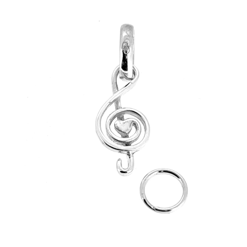 Front view of the vintage Links of London Treble Clef Charm with Heart.