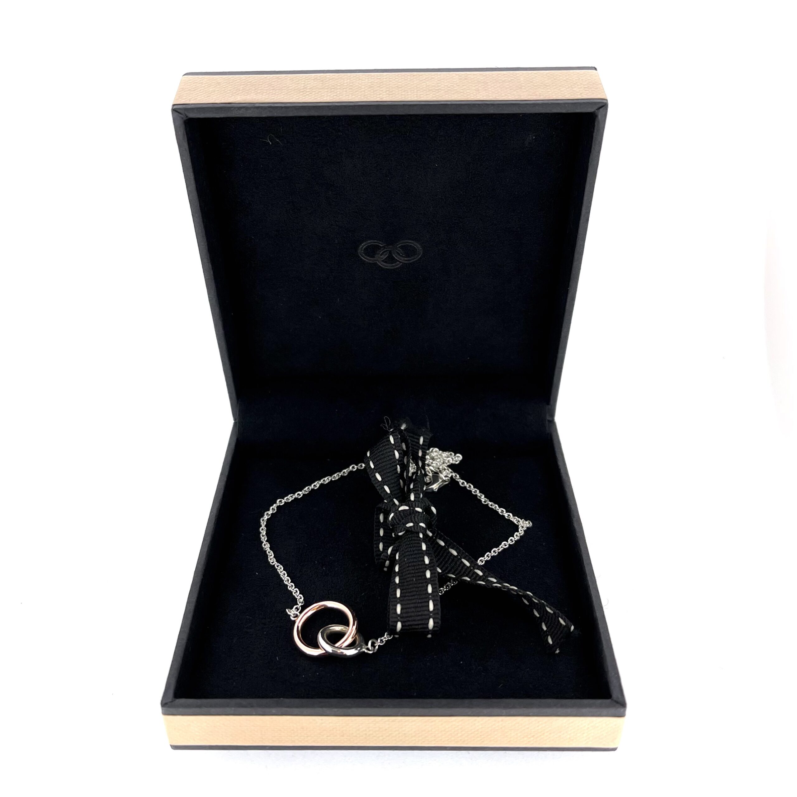 Close-up of the original Links of London box with the necklace inside.