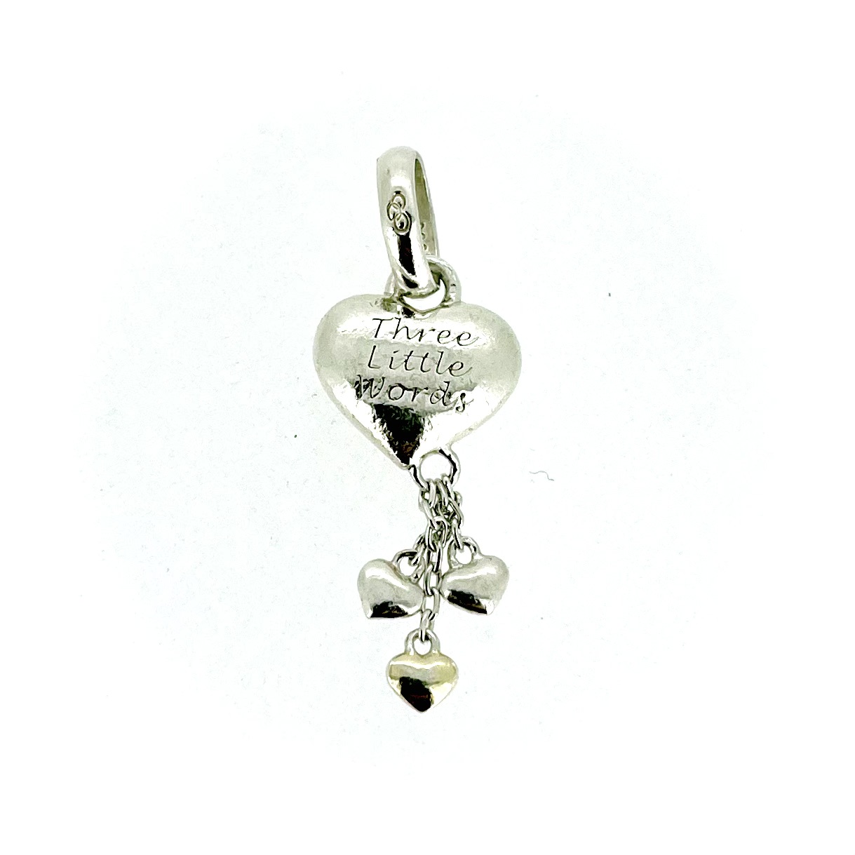 Front view of the vintage Links of London "Three Little Words" Valentine's Charm.