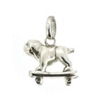 Side view of the Bulldog on a Skateboard Charm, showcasing its polished silver finish.