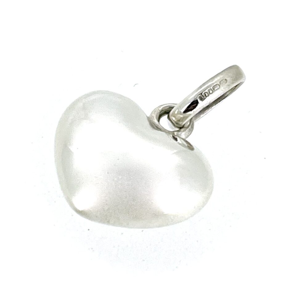 side of the vintage 2009 Links of London Puffed Heart Charm in sterling silver.