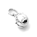 Close-up of the charm’s polished silver surface and globe silhouette.
