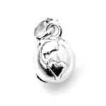 Side view showcasing the charm’s detailed continents in sterling silver.
