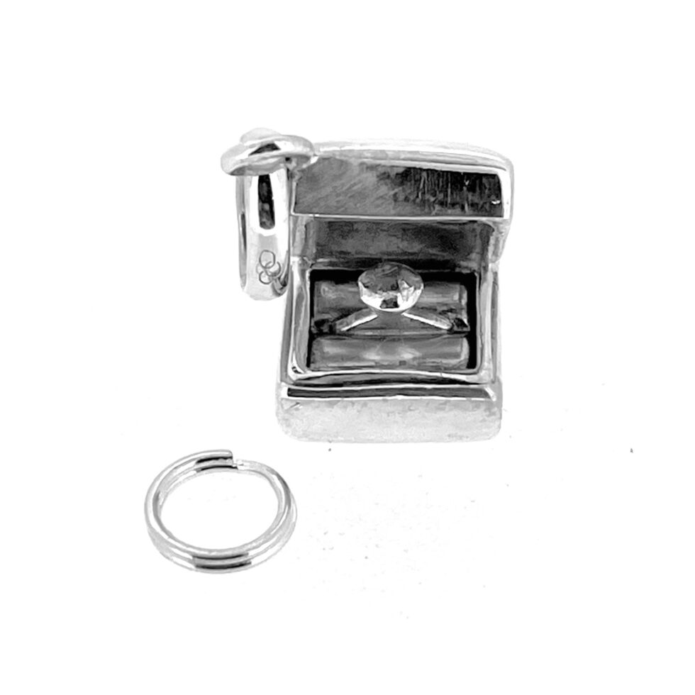 Close-up of the Vintage Links of London Ring in Box Charm showing its polished silver finish.