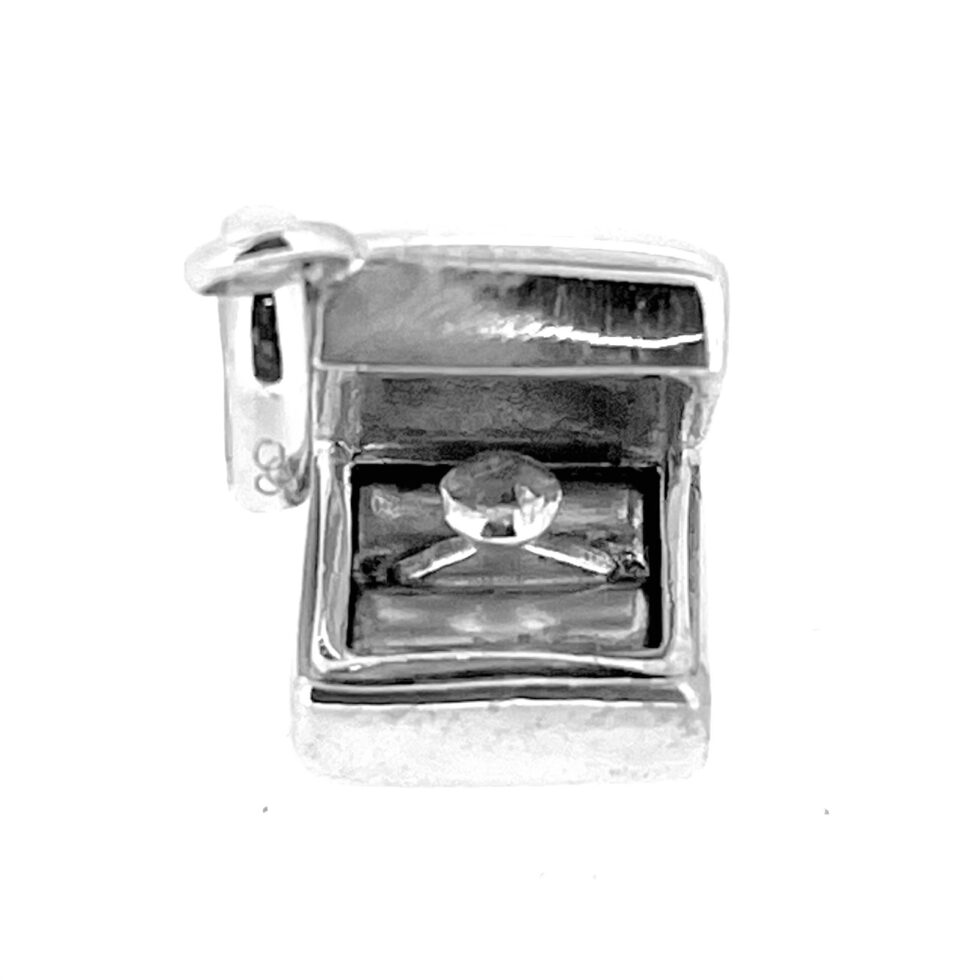 Close-up of ring the Vintage Links of London Ring in Box Charm showing its polished silver finish.