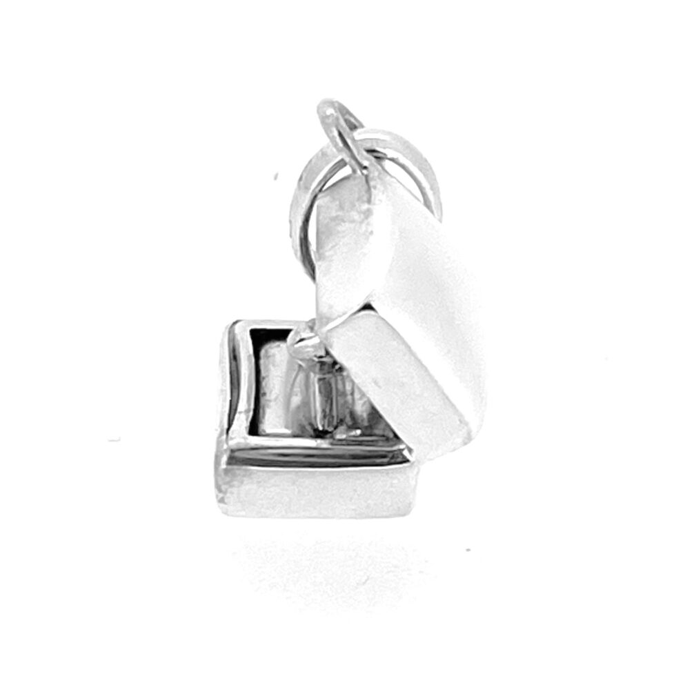 side on of the Vintage Links of London Ring in Box Charm showing its polished silver finish.