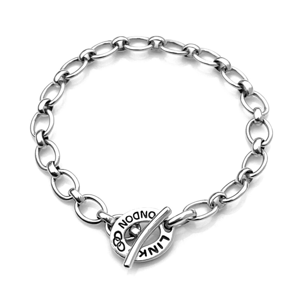 Links of London Classic Charm Bracelet showing its polished sterling silver finish.