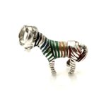 Profile view of the Rainbow Zebra Charm with emphasis on its sterling silver details.