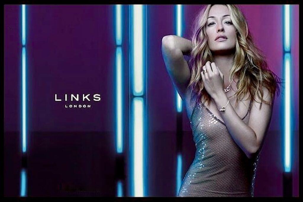 Cat Deeley wearing Links of London jewellery from the 2010 Autumn/Winter campaign, including the Infinity bracelet and Effervescence designs.