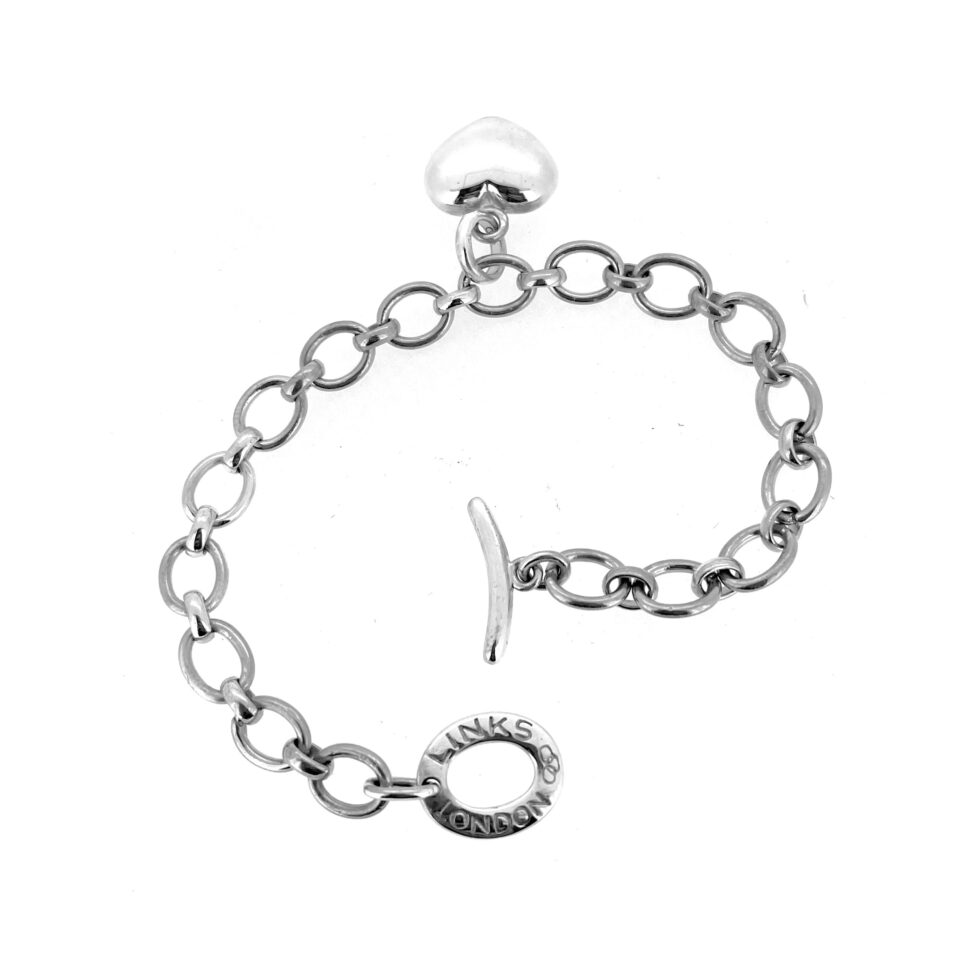 Side view of the bracelet, showcasing the polished sterling silver finish.