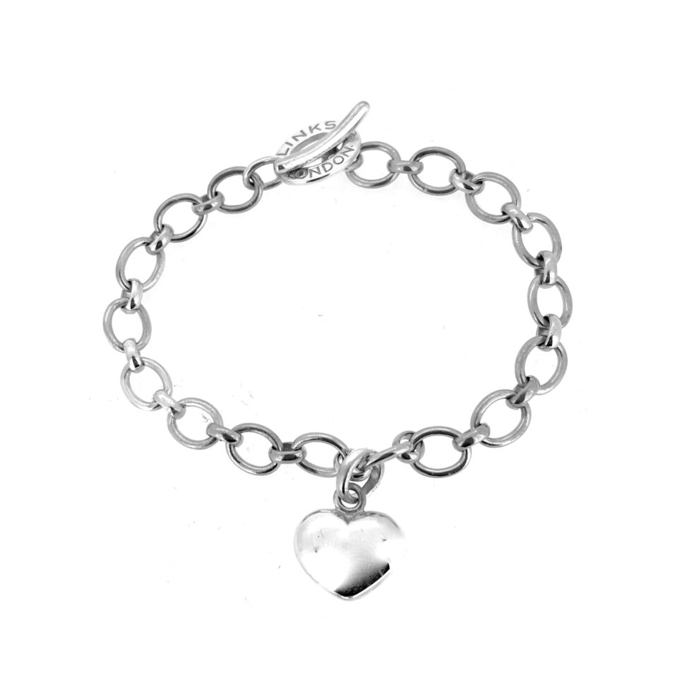 vintage 2004 Links of London Classic Charm Bracelet with Heart Charm.