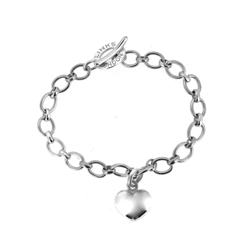 vintage 2004 Links of London Classic Charm Bracelet with Heart Charm.