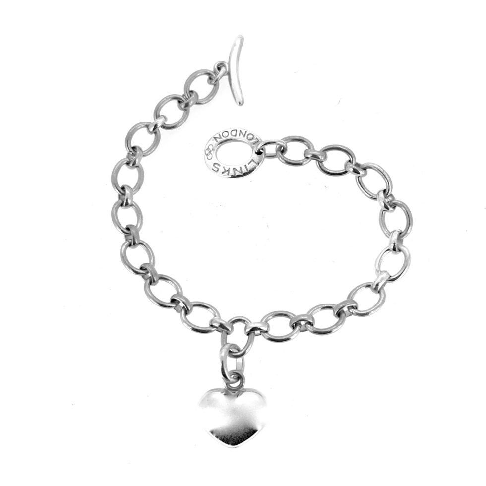 Close-up of the vintage 2004 Links of London Classic Charm Bracelet with Heart Charm.