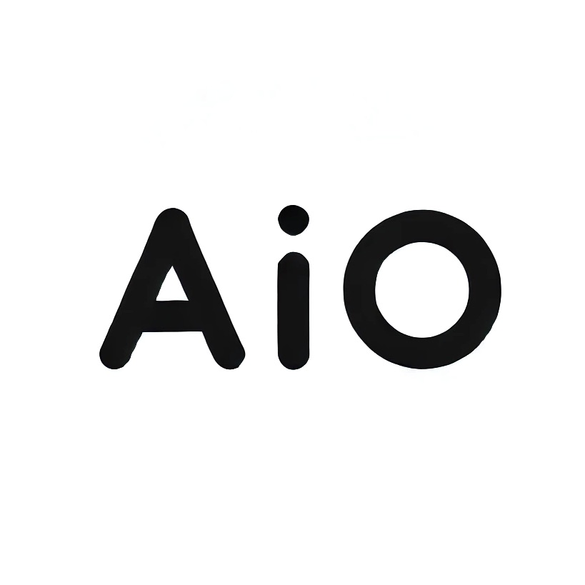 A simple and clean AiO logo featuring bold, black, sans-serif text on a white background, designed for a minimalist and modern aesthetic.