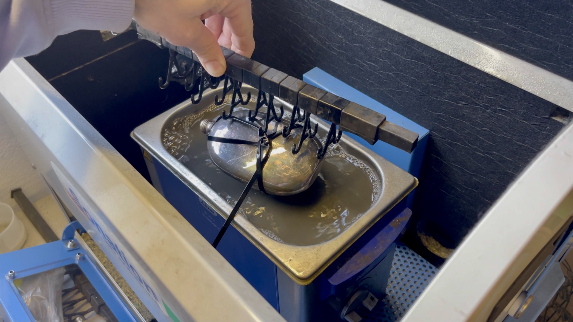 ultrasonic cleaner to remove grime from the interior and surface.