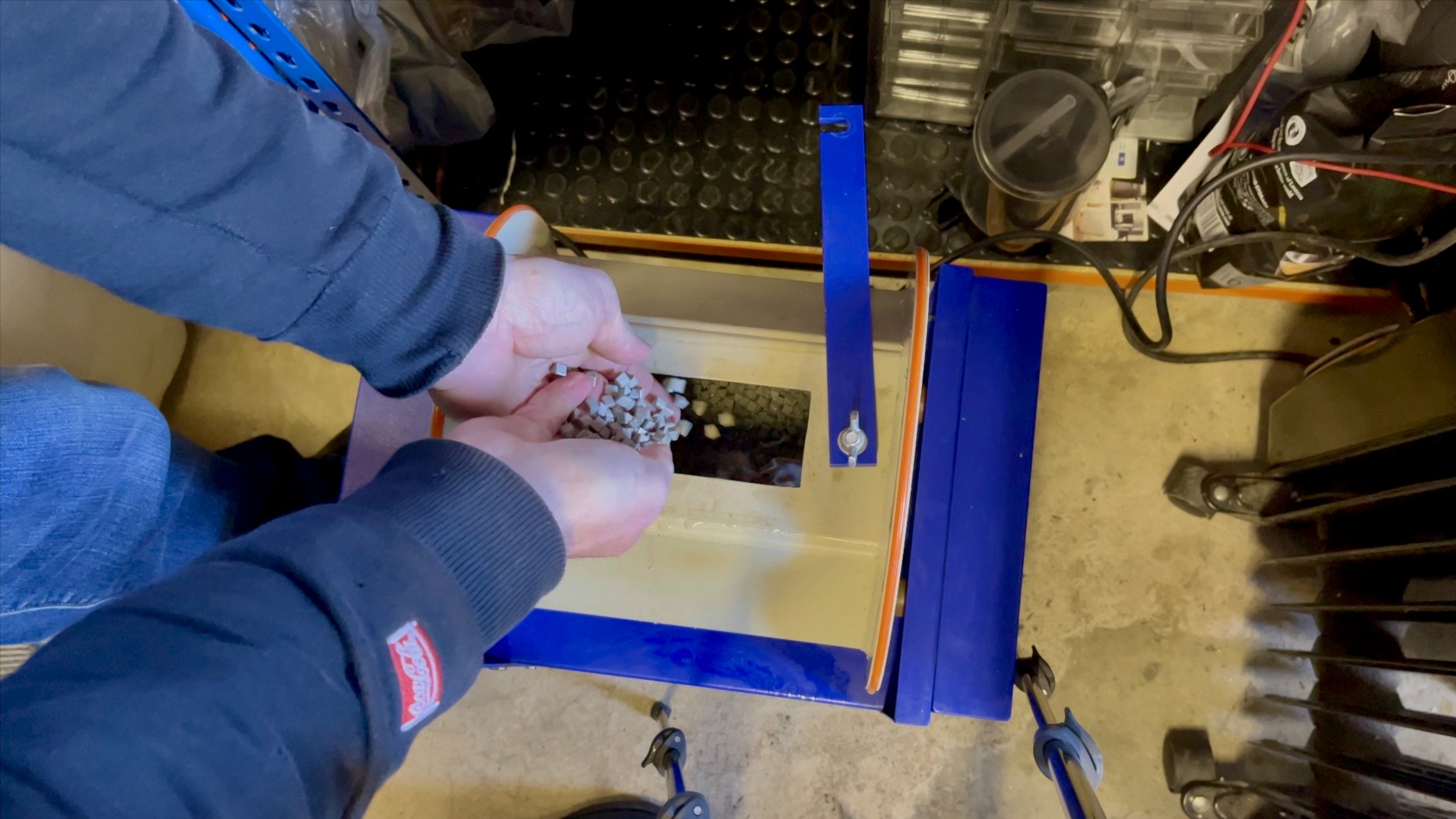 Barrel Polisher filled with ceramic media