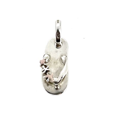 Links of London Flip Flop Charm in sterling silver with pink enamel flower details.