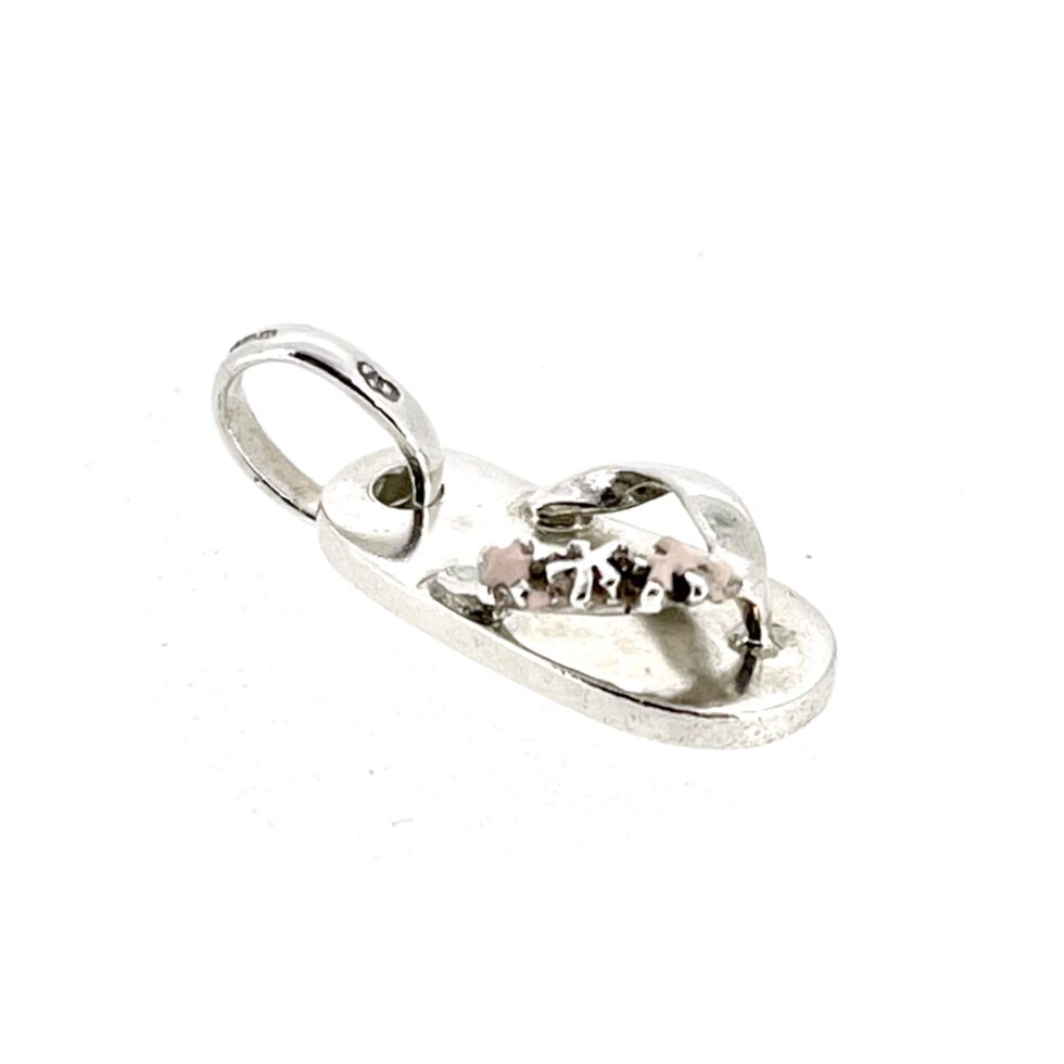 Links of London Flip Flop Charm in sterling silver with pink enamel flower details.