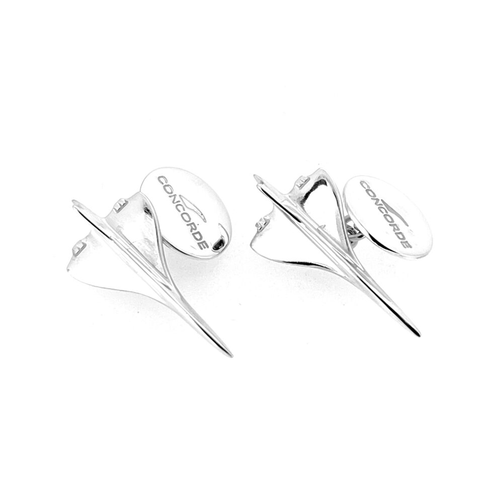 Detailed view of Concorde airplane charm on the cufflinks, restored to a mirror finish