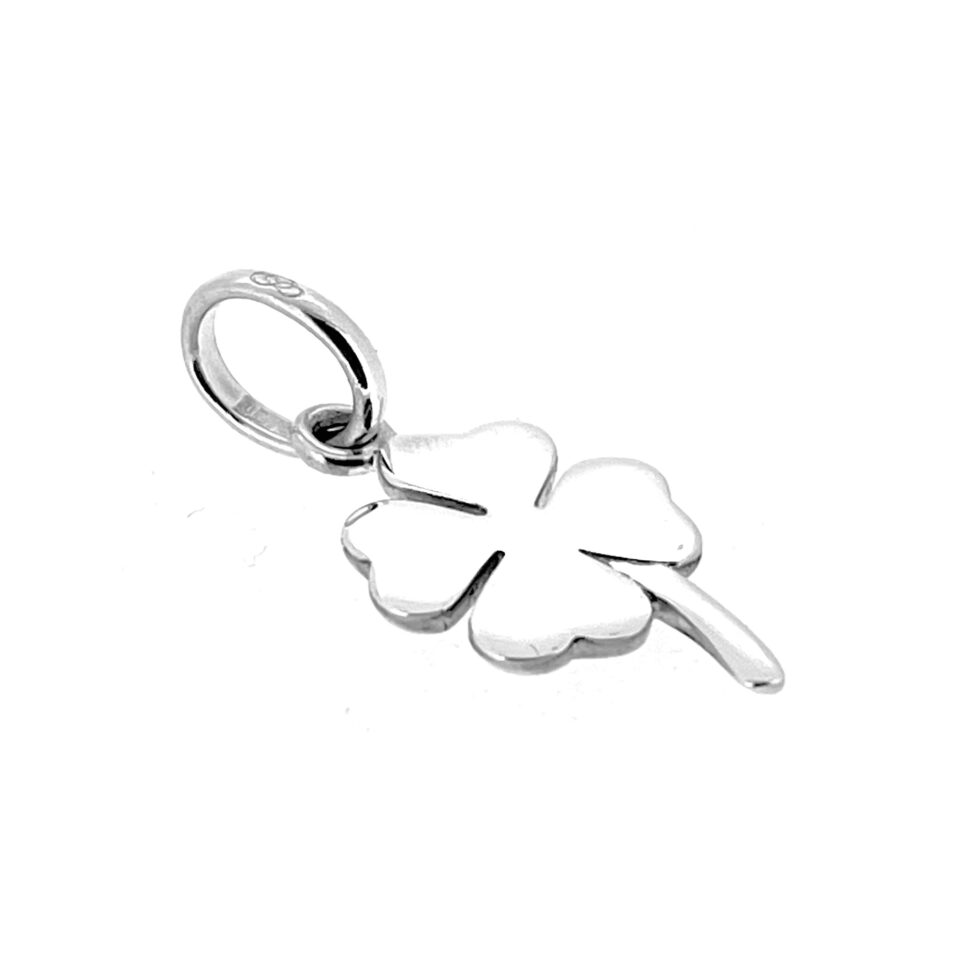 Side view of the Links of London Four Leaf Clover Charm, displaying its delicate sterling silver craftsmanship.