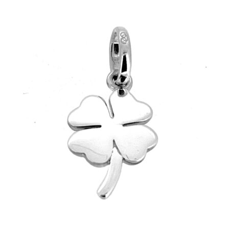 Close-up of the Four Leaf Clover Charm, showcasing its intricate design and high-polished surface.