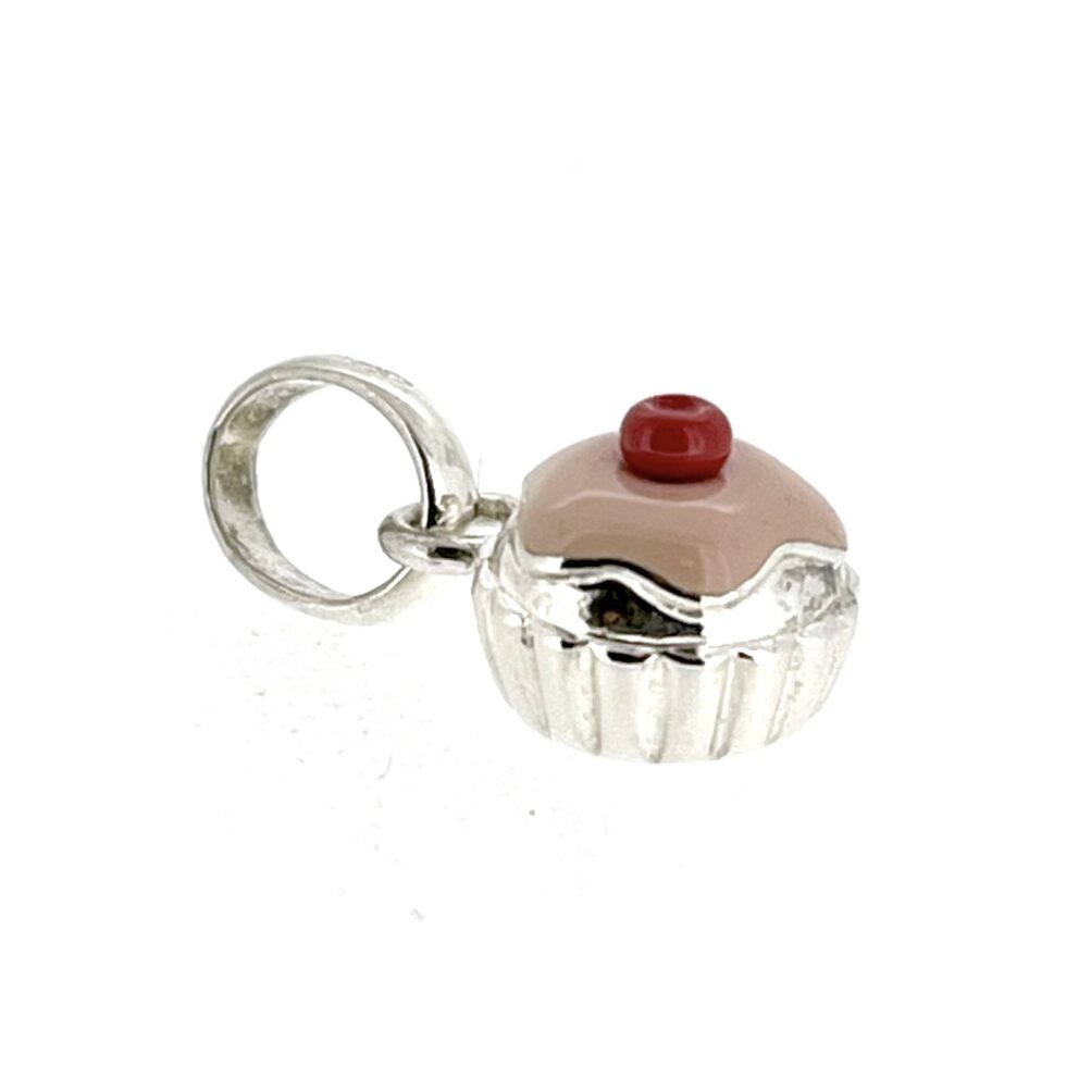Side angle of sterling silver cupcake charm