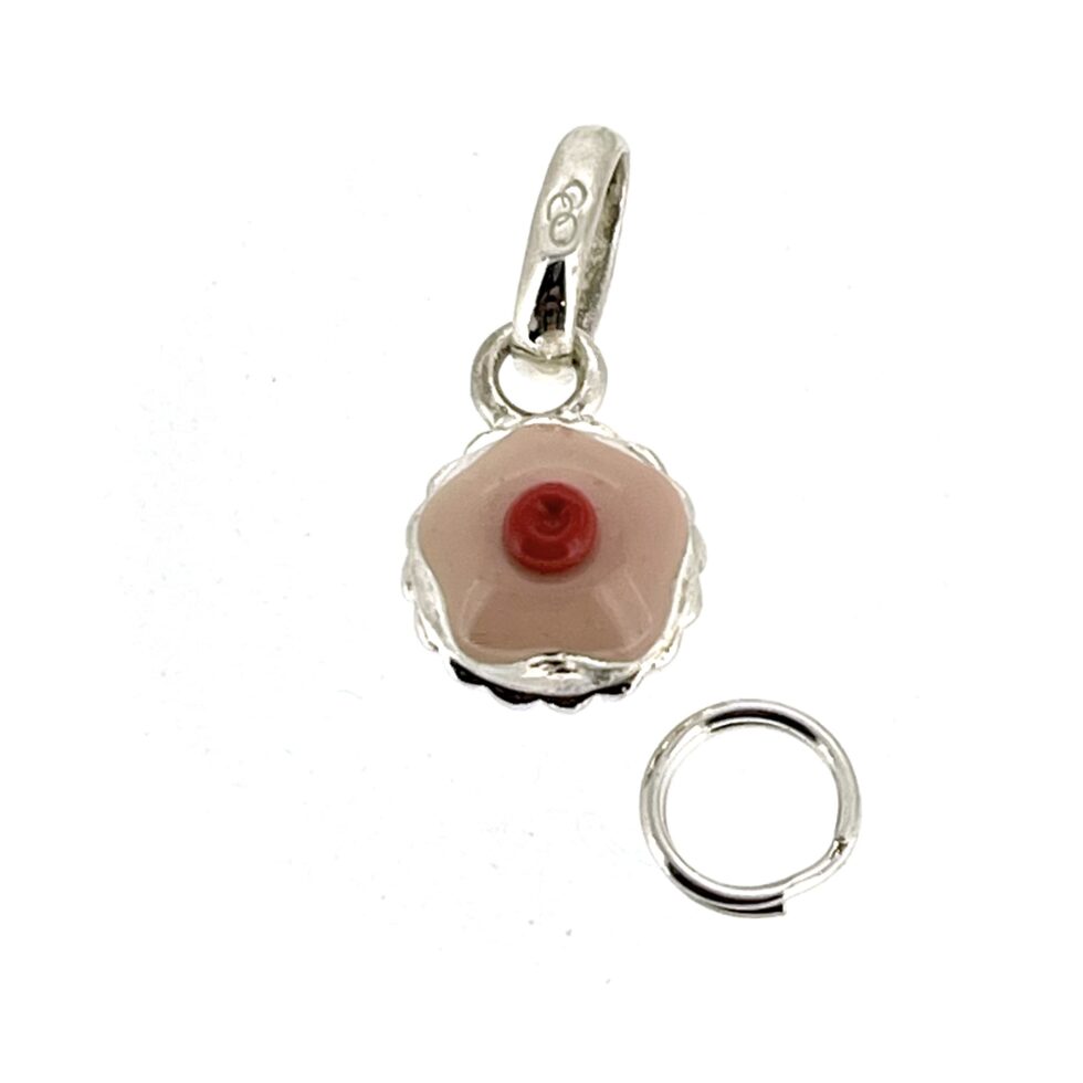 Sterling Silver Pink Cupcake Charm with split ring attachment