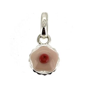 Polished sterling silver cupcake charm with pastel pink enamel