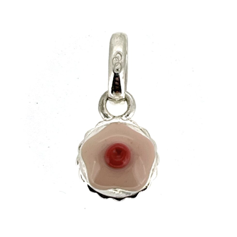 Polished sterling silver cupcake charm with pastel pink enamel