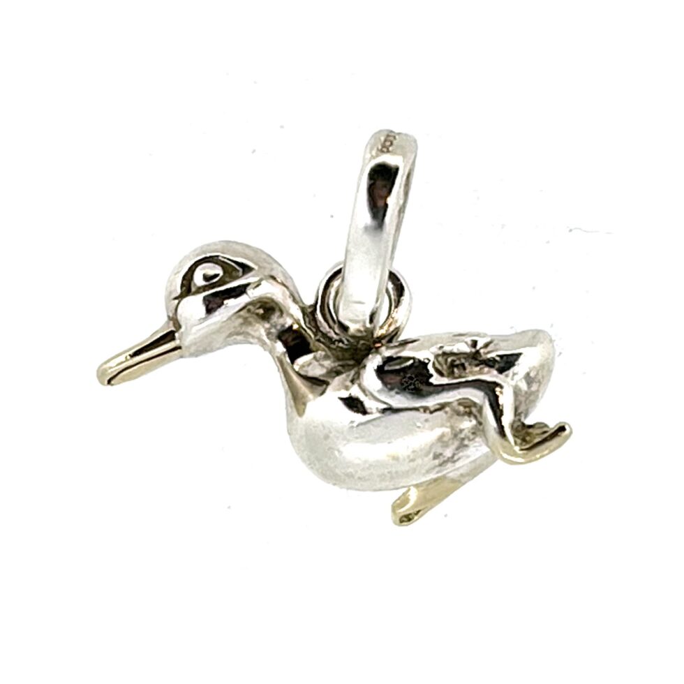 Sterling silver duck charm with 18ct gold-plated beak and feet