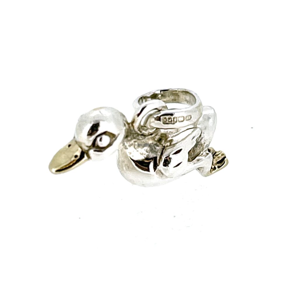 Vintage Duck Charm – Sterling Silver & Gold Accents