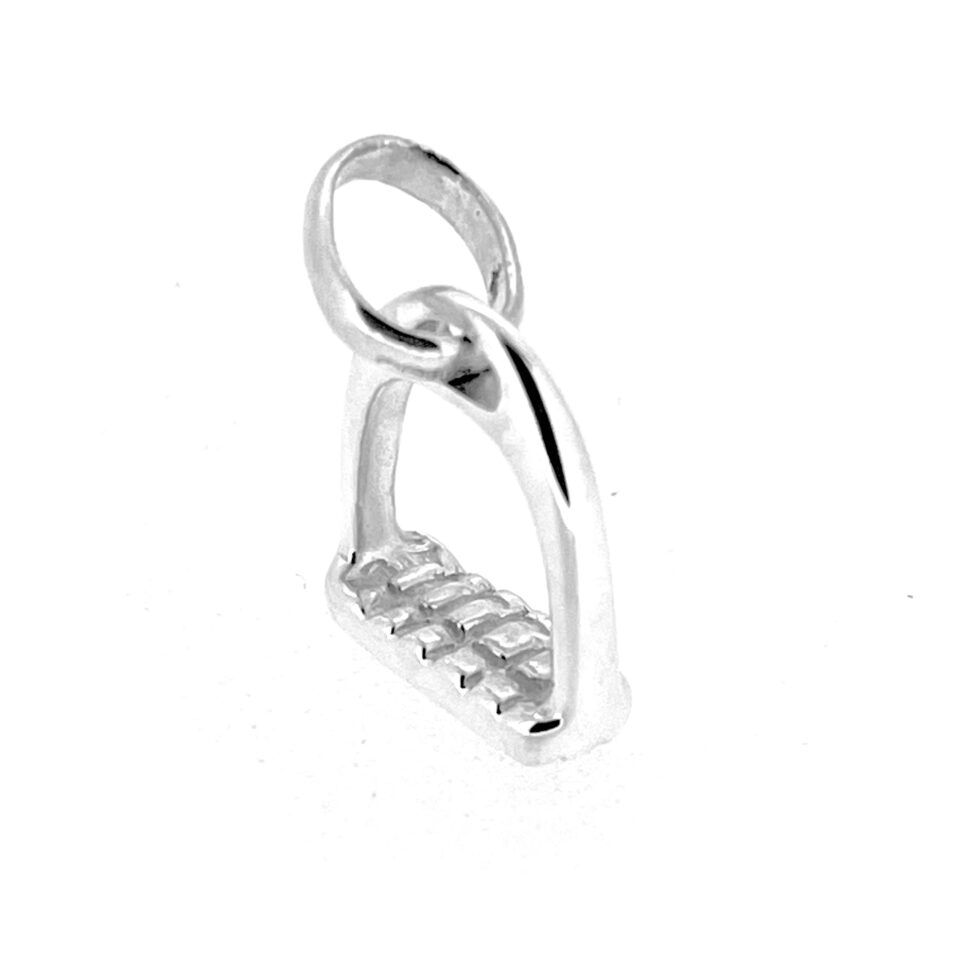 Side view of Stirrup Charm on neutral background