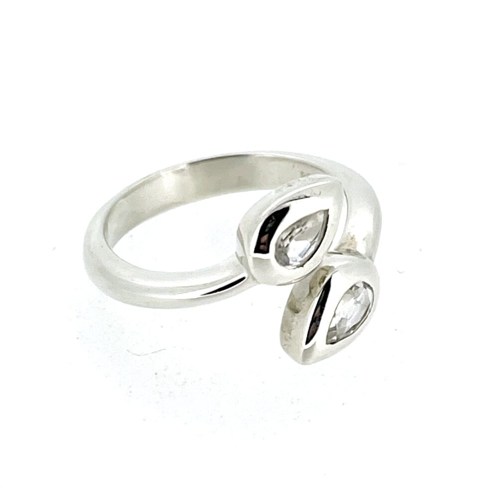 Vintage Links of London Bypass Ring | Double Pear CZ Stones | Sterling Silver