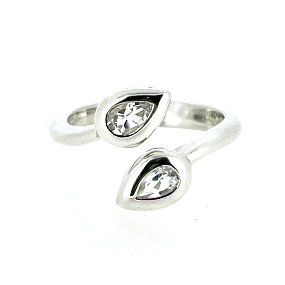 Vintage Links of London Bypass Ring | Double Pear CZ Stones | Sterling Silver