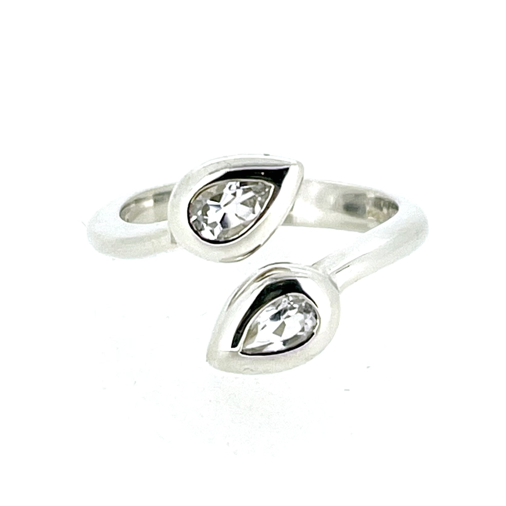 Vintage Links of London Bypass Ring | Double Pear CZ Stones | Sterling Silver