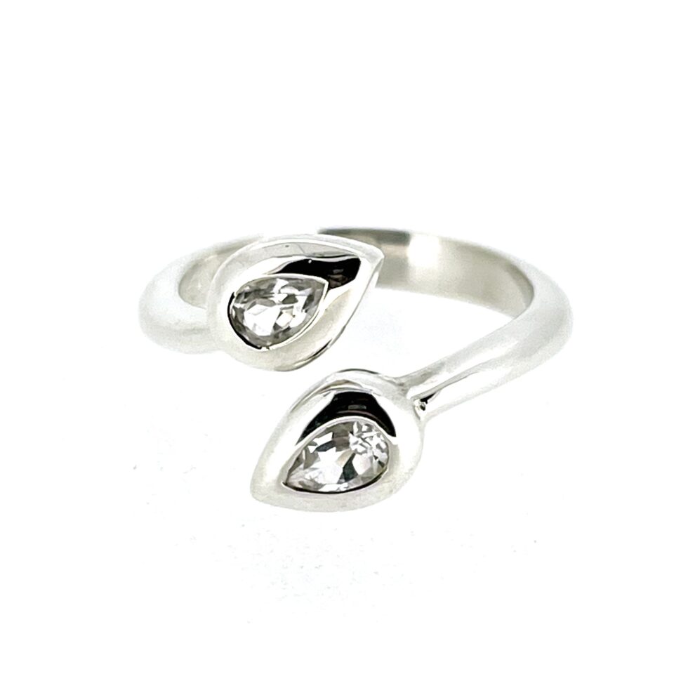 Vintage Links of London Bypass Ring | Double Pear CZ Stones | Sterling Silver