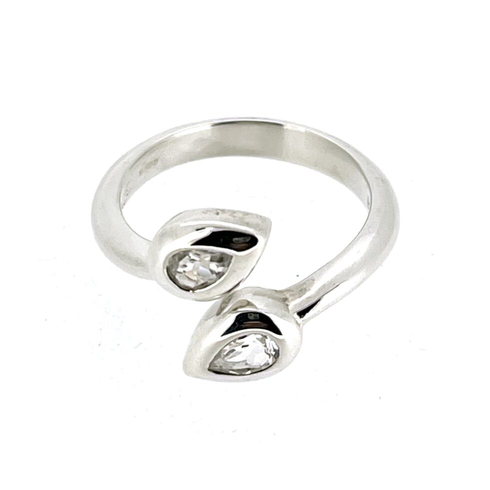 Vintage Links of London Bypass Ring | Double Pear CZ Stones | Sterling Silver