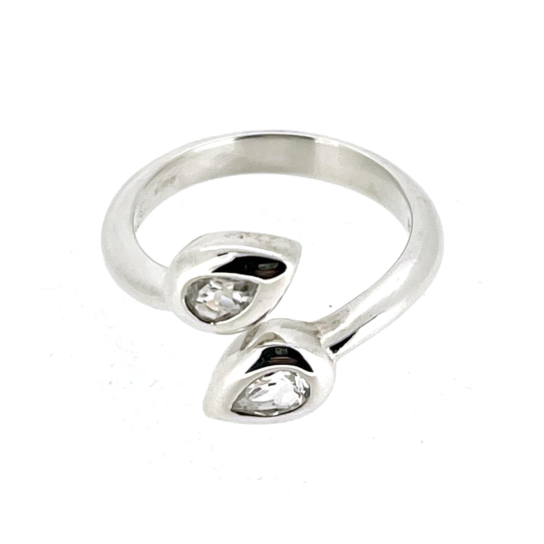 Vintage Links of London Bypass Ring | Double Pear CZ Stones | Sterling Silver