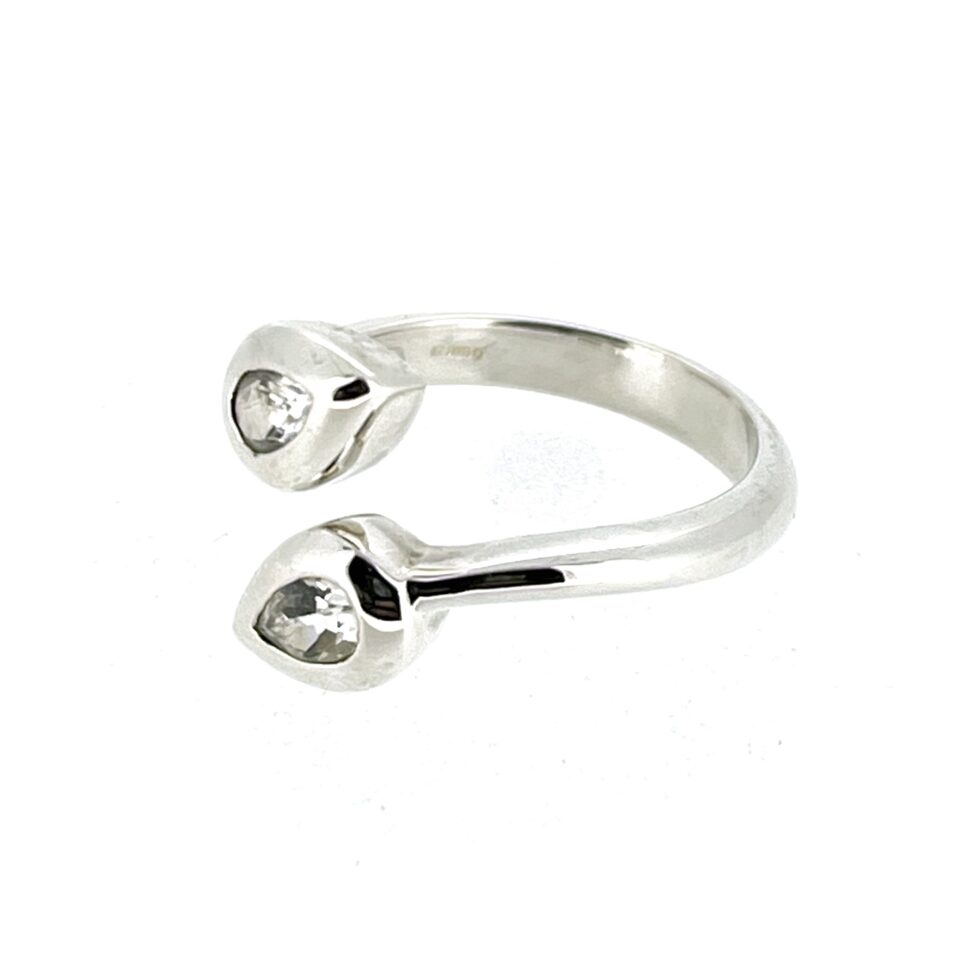 Vintage Links of London Bypass Ring | Double Pear CZ Stones | Sterling Silver