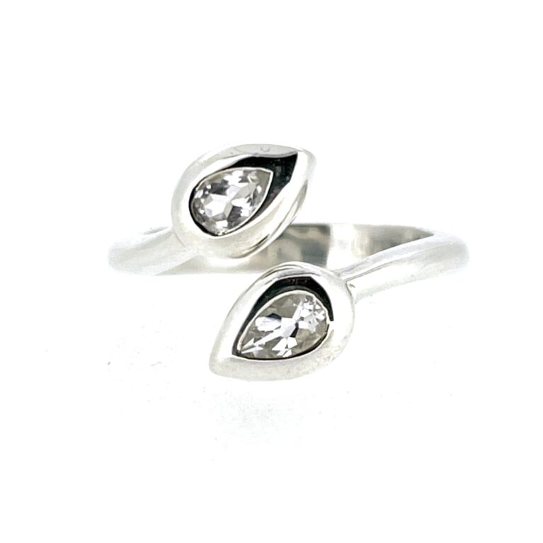 Vintage Links of London Bypass Ring | Double Pear CZ Stones | Sterling Silver