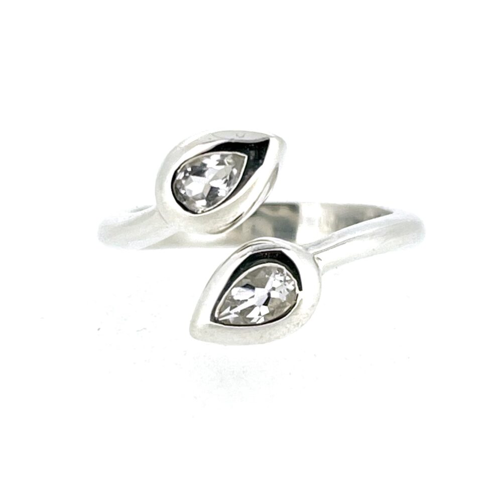 Vintage Links of London Bypass Ring | Double Pear CZ Stones | Sterling Silver